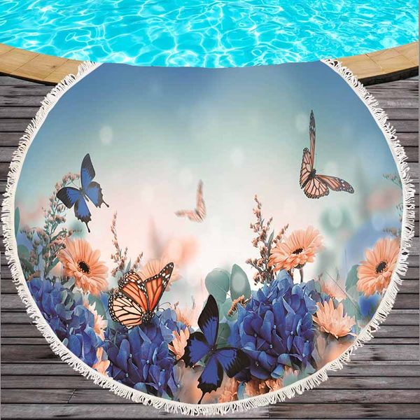 towel butterfly printed large round beach for microfiber summer soft bath yoga mat 150cm blanket absorbent tapestry